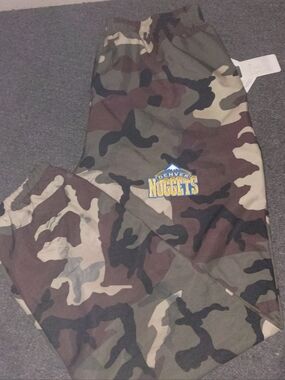 Denver Nuggets Men's Green Army Camo Athletic Joggers Sweatpants NWT.. double si